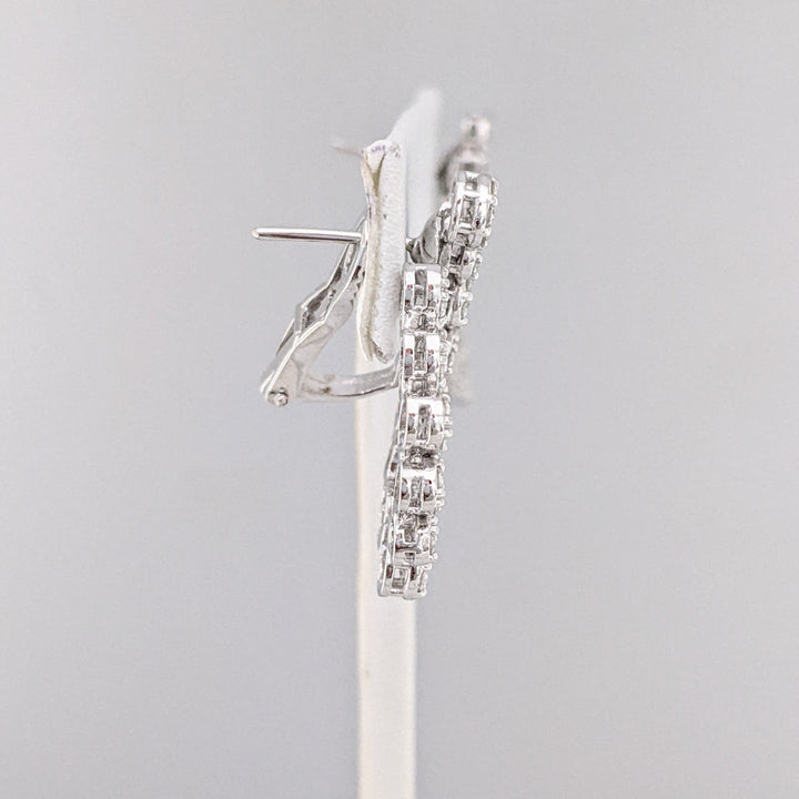 14K WHITE 2.42 CARAT TOTAL WEIGHT DIAMOND ROUND (136) FANCY ESTATE EARRINGS 11.1 GRAMS