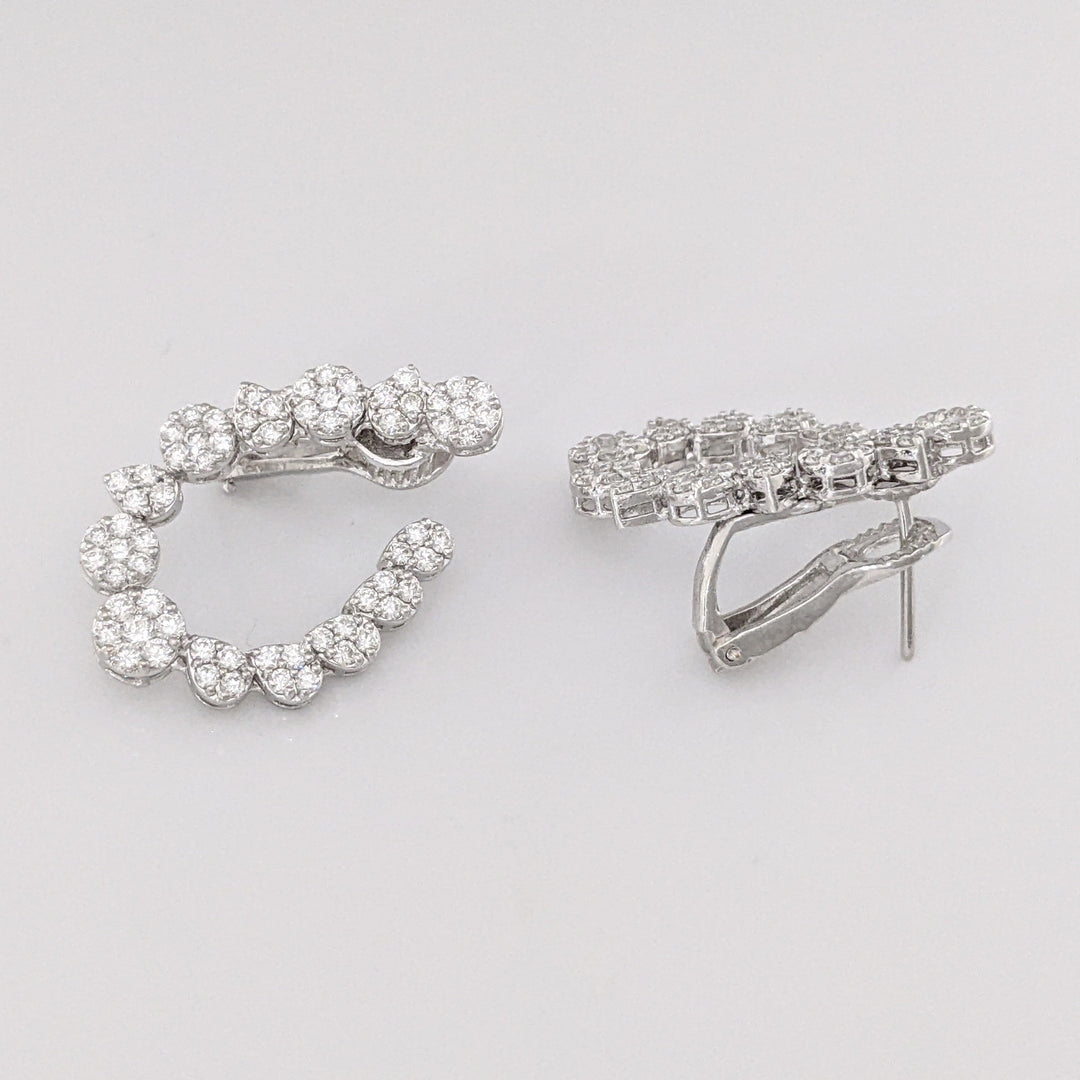 14K WHITE 2.42 CARAT TOTAL WEIGHT DIAMOND ROUND (136) FANCY ESTATE EARRINGS 11.1 GRAMS