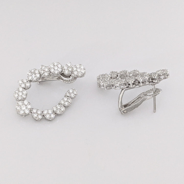 14K WHITE 2.42 CARAT TOTAL WEIGHT DIAMOND ROUND (136) FANCY ESTATE EARRINGS 11.1 GRAMS