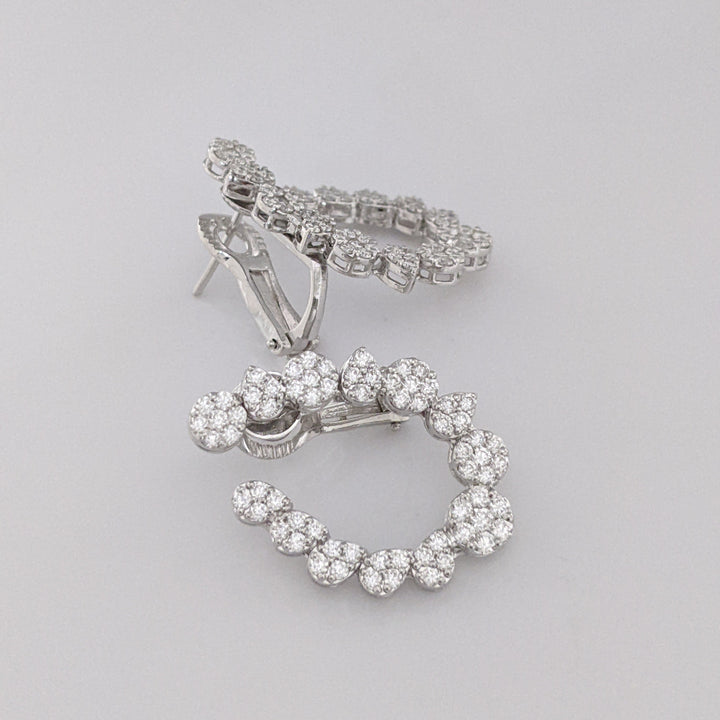 14K WHITE 2.42 CARAT TOTAL WEIGHT DIAMOND ROUND (136) FANCY ESTATE EARRINGS 11.1 GRAMS