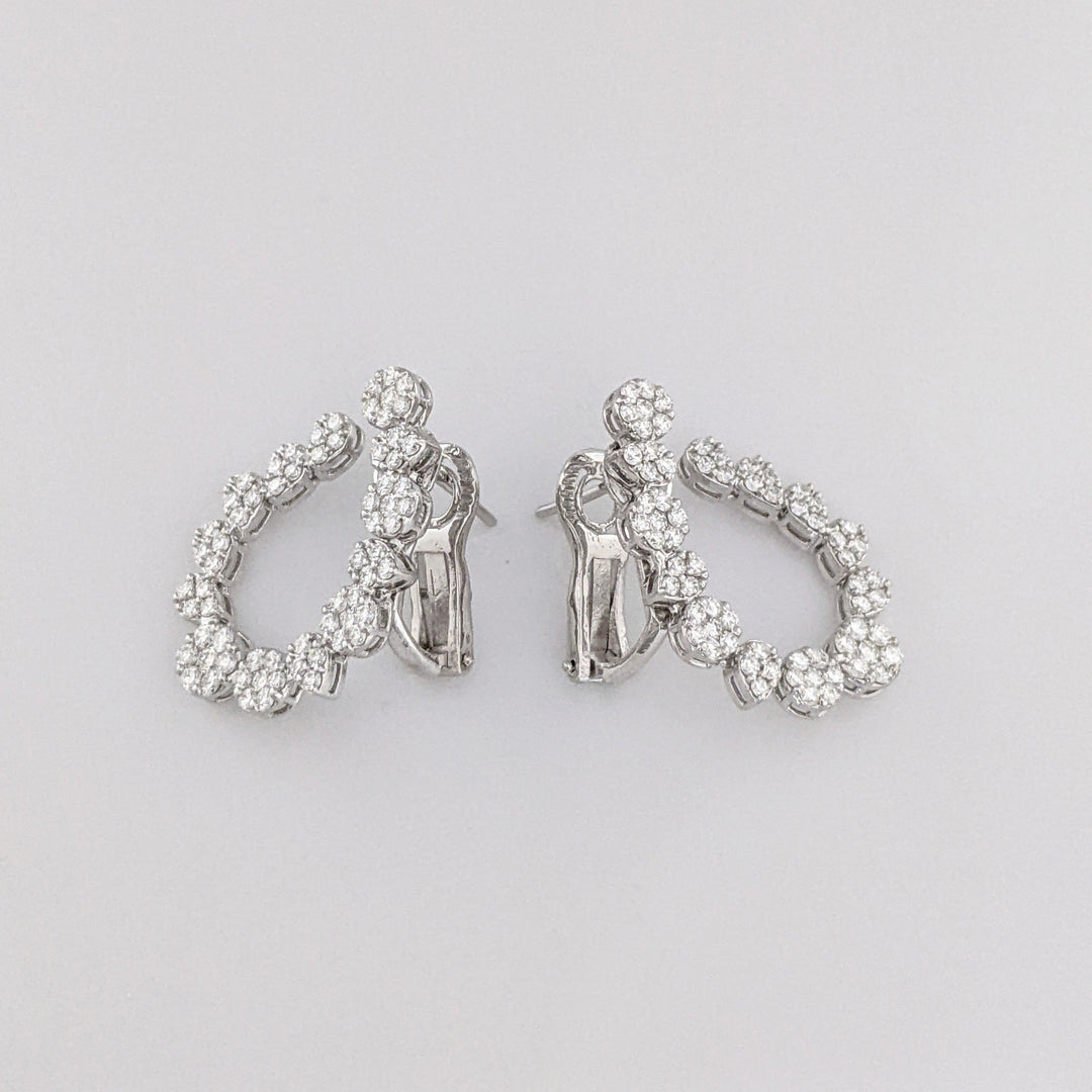 14K WHITE 2.42 CARAT TOTAL WEIGHT DIAMOND ROUND (136) FANCY ESTATE EARRINGS 11.1 GRAMS