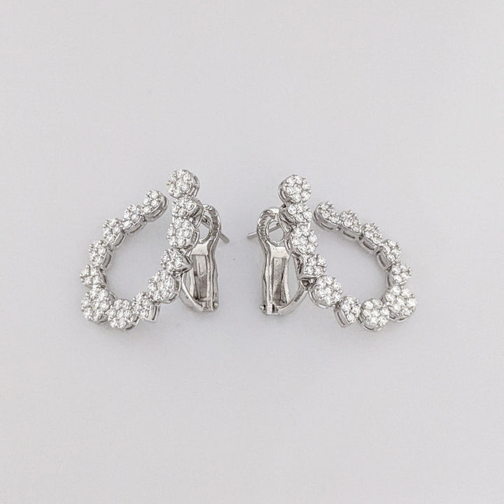 14K WHITE 2.42 CARAT TOTAL WEIGHT DIAMOND ROUND (136) FANCY ESTATE EARRINGS 11.1 GRAMS