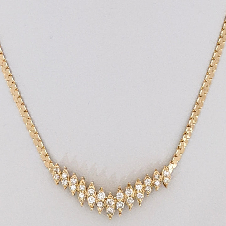14K 1.13 CARAT TOTAL WEIGHT SI1 I-J DIAMOND ROUND (36) ESTATE NECKLACE 11.6 GRAMS