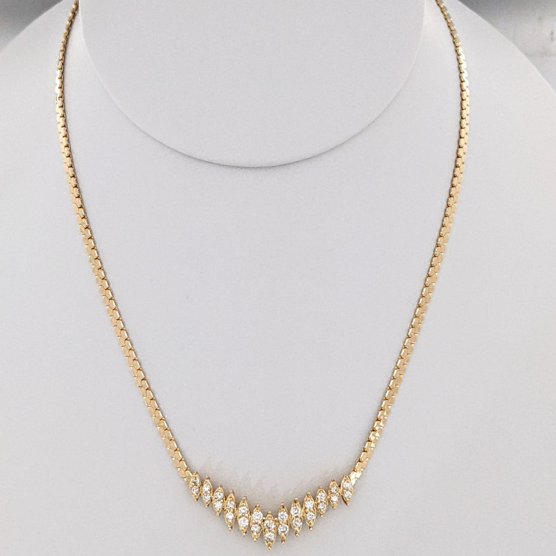 14K 1.13 CARAT TOTAL WEIGHT SI1 I-J DIAMOND ROUND (36) ESTATE NECKLACE 11.6 GRAMS