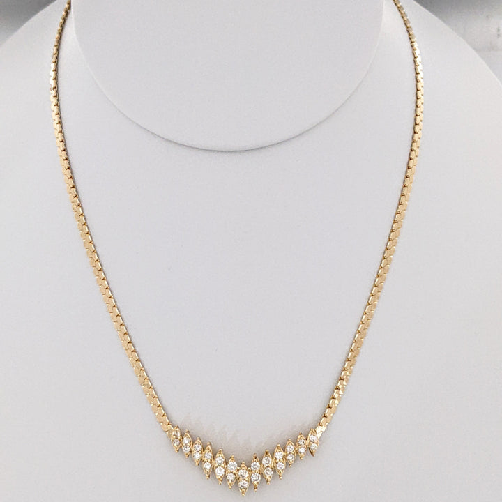 14K 1.13 CARAT TOTAL WEIGHT SI1 I-J DIAMOND ROUND (36) ESTATE NECKLACE 11.6 GRAMS