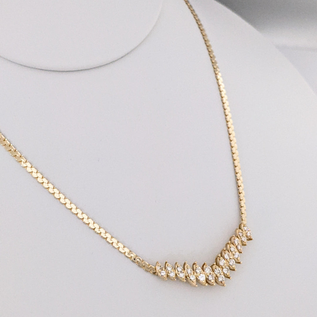 14K 1.13 CARAT TOTAL WEIGHT SI1 I-J DIAMOND ROUND (36) ESTATE NECKLACE 11.6 GRAMS