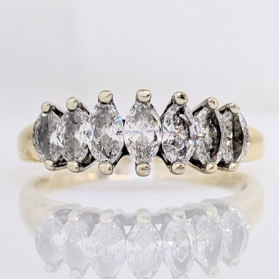 14K .99 CARAT TOTAL WEIGHT PROMOTIONAL DIAMOND MARQUISE (7) ESTATE RING 3.5 GRAMS