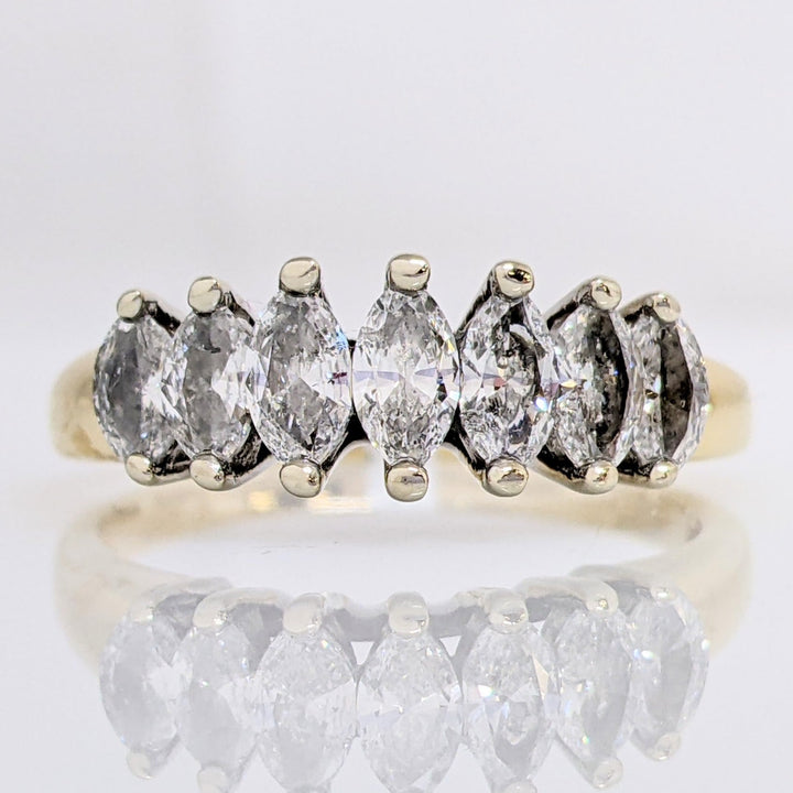 14K .99 CARAT TOTAL WEIGHT PROMOTIONAL DIAMOND MARQUISE (7) ESTATE RING 3.5 GRAMS