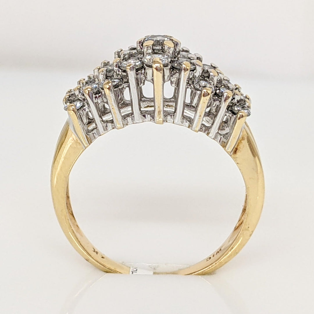 14K .98 CARAT TOTAL WEIGHT I1 H DIAMOND ROUND (23) CLUSTER ESTATE RING 4.6 GRAMS