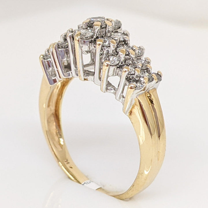 14K .98 CARAT TOTAL WEIGHT I1 H DIAMOND ROUND (23) CLUSTER ESTATE RING 4.6 GRAMS