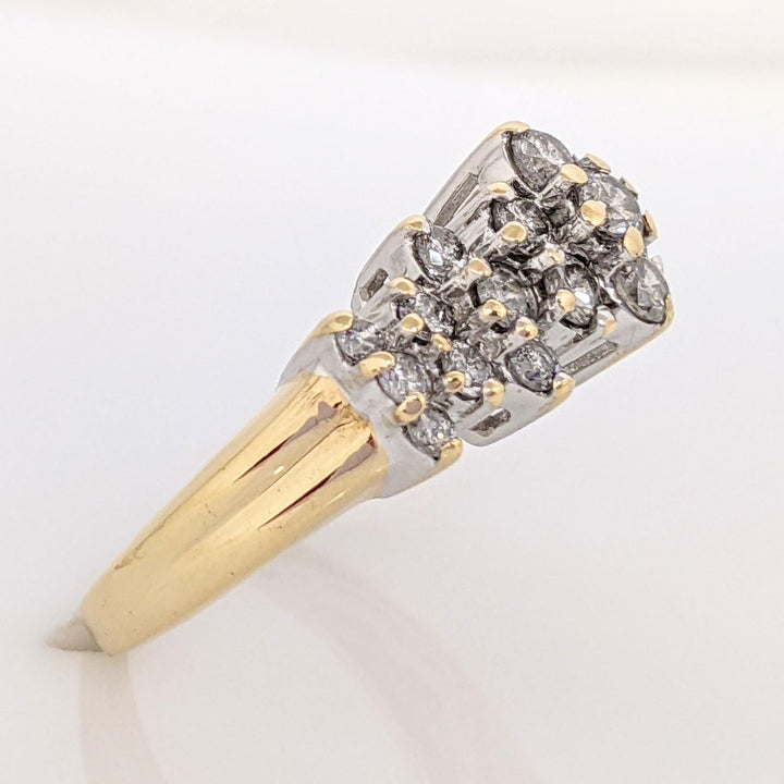 14K .98 CARAT TOTAL WEIGHT I1 H DIAMOND ROUND (23) CLUSTER ESTATE RING 4.6 GRAMS