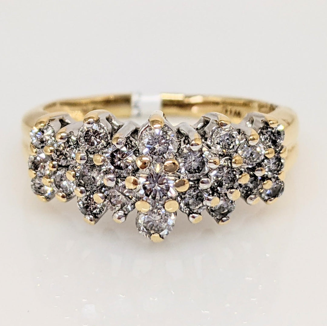 14K .98 CARAT TOTAL WEIGHT I1 H DIAMOND ROUND (23) CLUSTER ESTATE RING 4.6 GRAMS