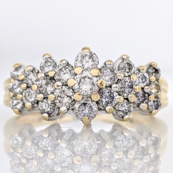 14K .98 CARAT TOTAL WEIGHT I1 H DIAMOND ROUND (23) CLUSTER ESTATE RING 4.6 GRAMS