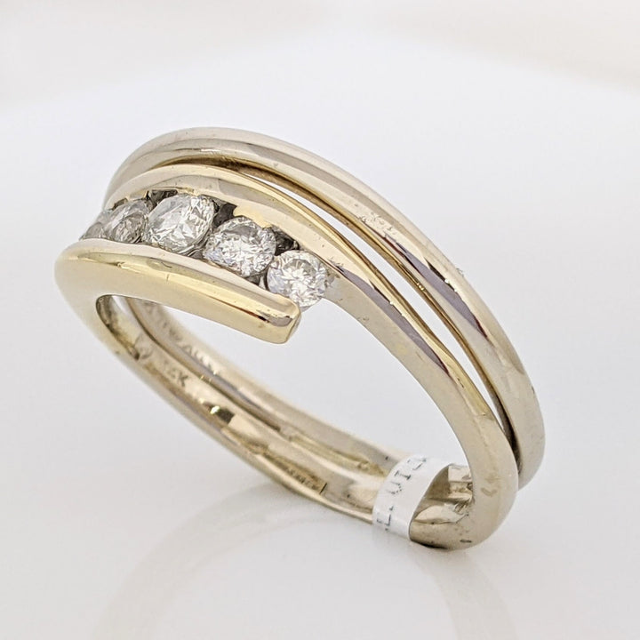 14K TWO-TONE .56 CARAT TOTAL WEIGHT I1 I DIAMOND ROUND (5) BYPASS ESTATE BAND 5.8 GRAMS