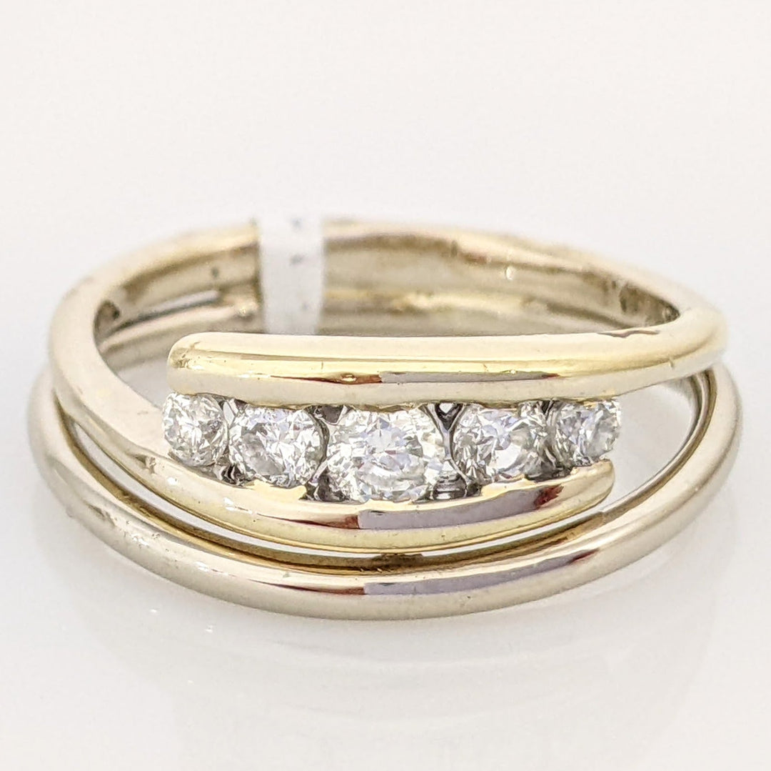 14K TWO-TONE .56 CARAT TOTAL WEIGHT I1 I DIAMOND ROUND (5) BYPASS ESTATE BAND 5.8 GRAMS