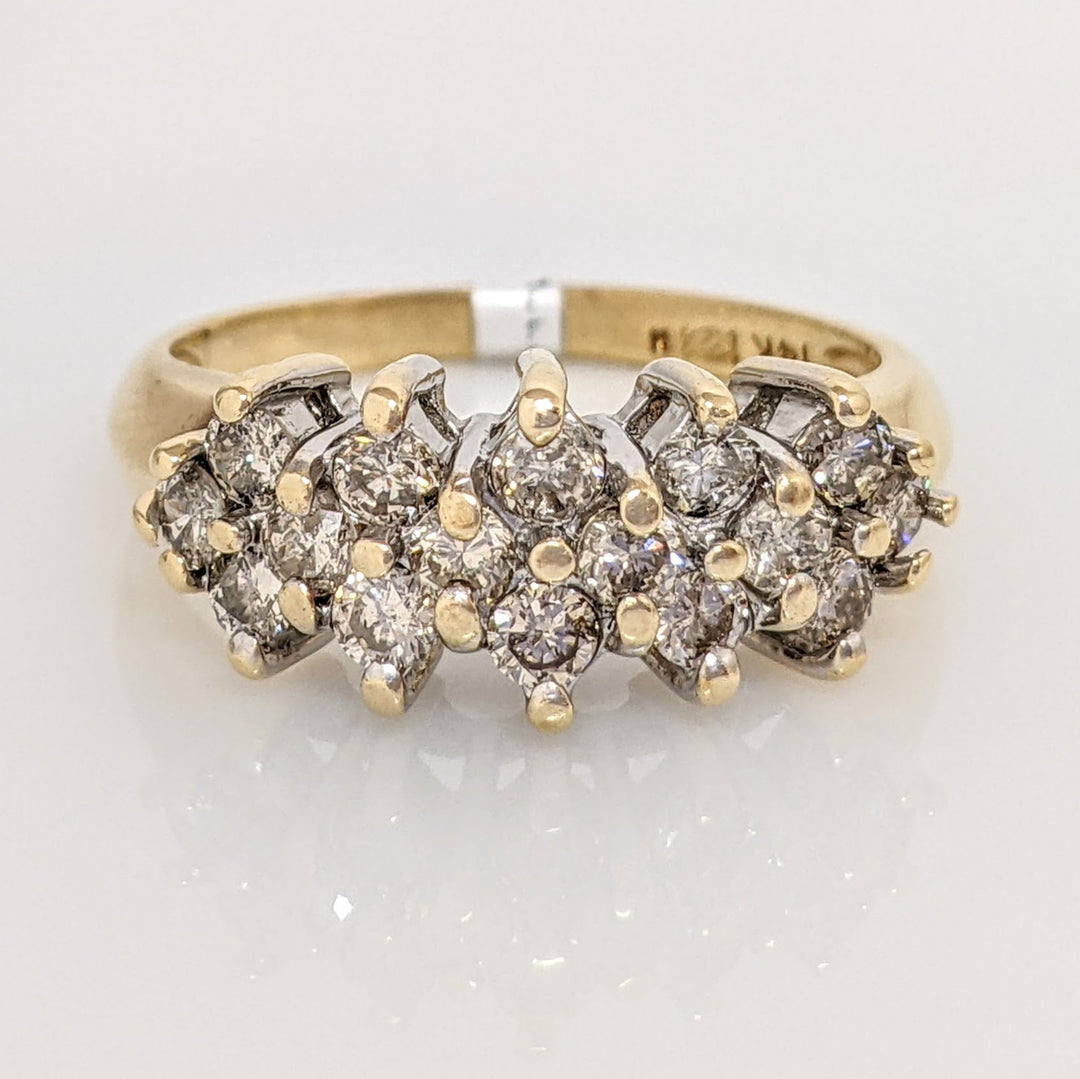14K .96 CARAT TOTAL WEIGHT I1 J DIAMOND ROUND (16) CLUSTER RING 4.0 GRAMS