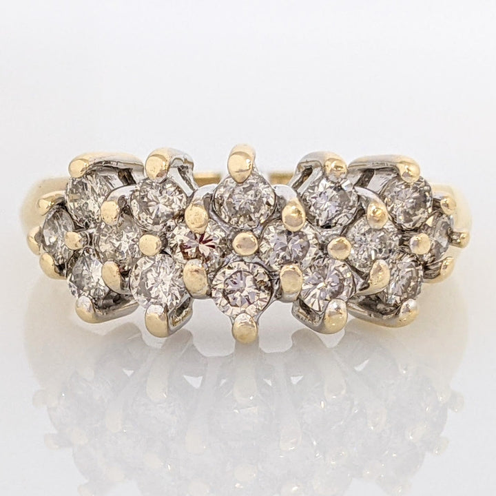 14K .96 CARAT TOTAL WEIGHT I1 J DIAMOND ROUND (16) CLUSTER RING 4.0 GRAMS