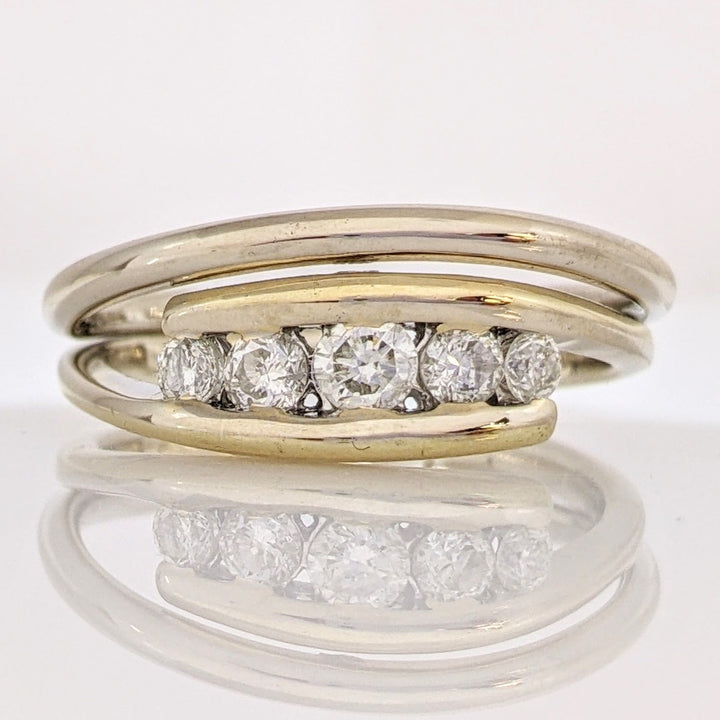 14K TWO-TONE .56 CARAT TOTAL WEIGHT I1 I DIAMOND ROUND (5) BYPASS ESTATE BAND 5.8 GRAMS
