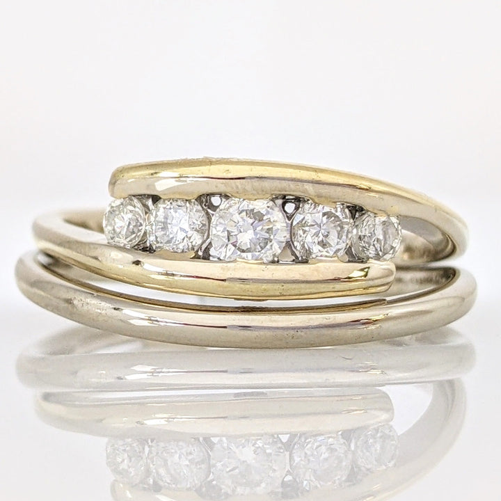 14K TWO-TONE .56 CARAT TOTAL WEIGHT I1 I DIAMOND ROUND (5) BYPASS ESTATE BAND 5.8 GRAMS