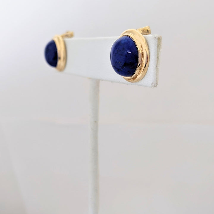 14K LAPIS CABOCHON OVAL 9X11 (11) GOLD TRIM ESTATE BRACELET/ EARRING SET 31.4 GRAMS