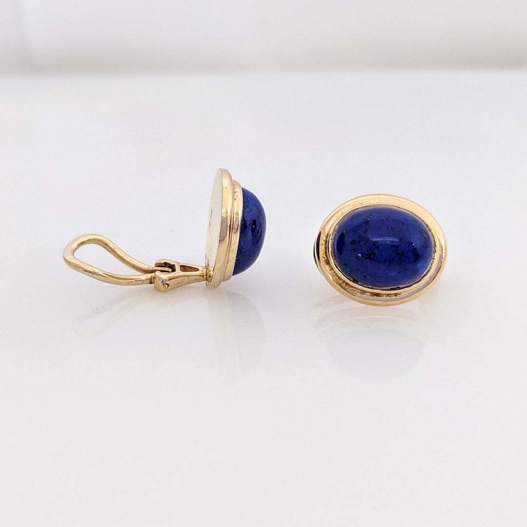 14K LAPIS CABOCHON OVAL 9X11 (11) GOLD TRIM ESTATE BRACELET/ EARRING SET 31.4 GRAMS