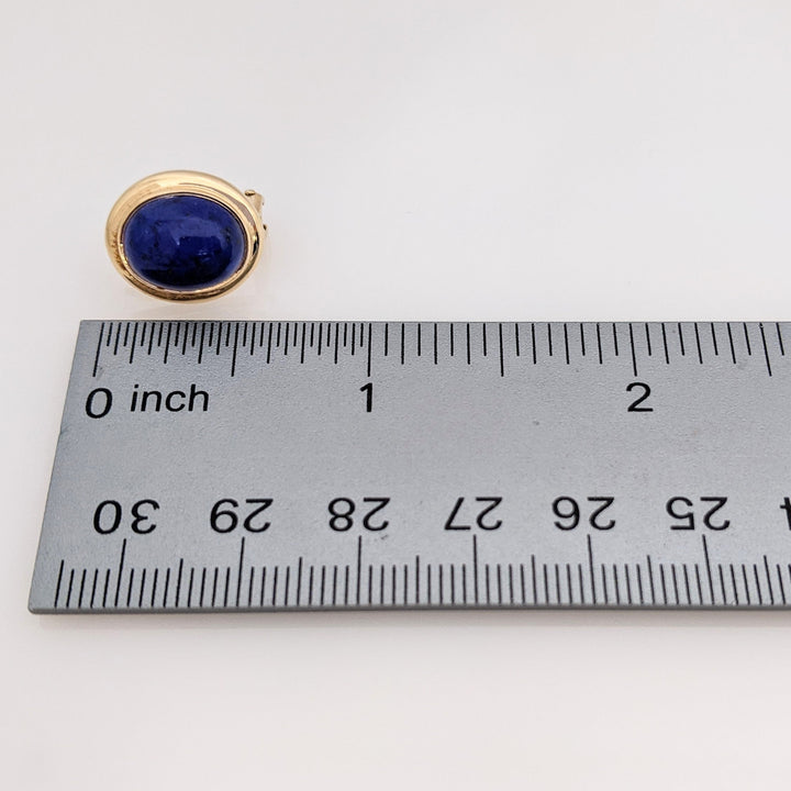 14K LAPIS CABOCHON OVAL 9X11 (11) GOLD TRIM ESTATE BRACELET/ EARRING SET 31.4 GRAMS