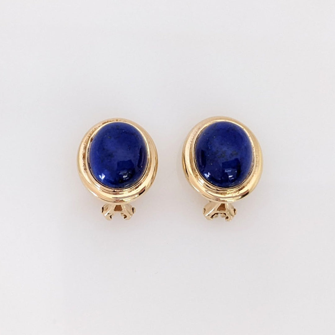 14K LAPIS CABOCHON OVAL 9X11 (11) GOLD TRIM ESTATE BRACELET/ EARRING SET 31.4 GRAMS