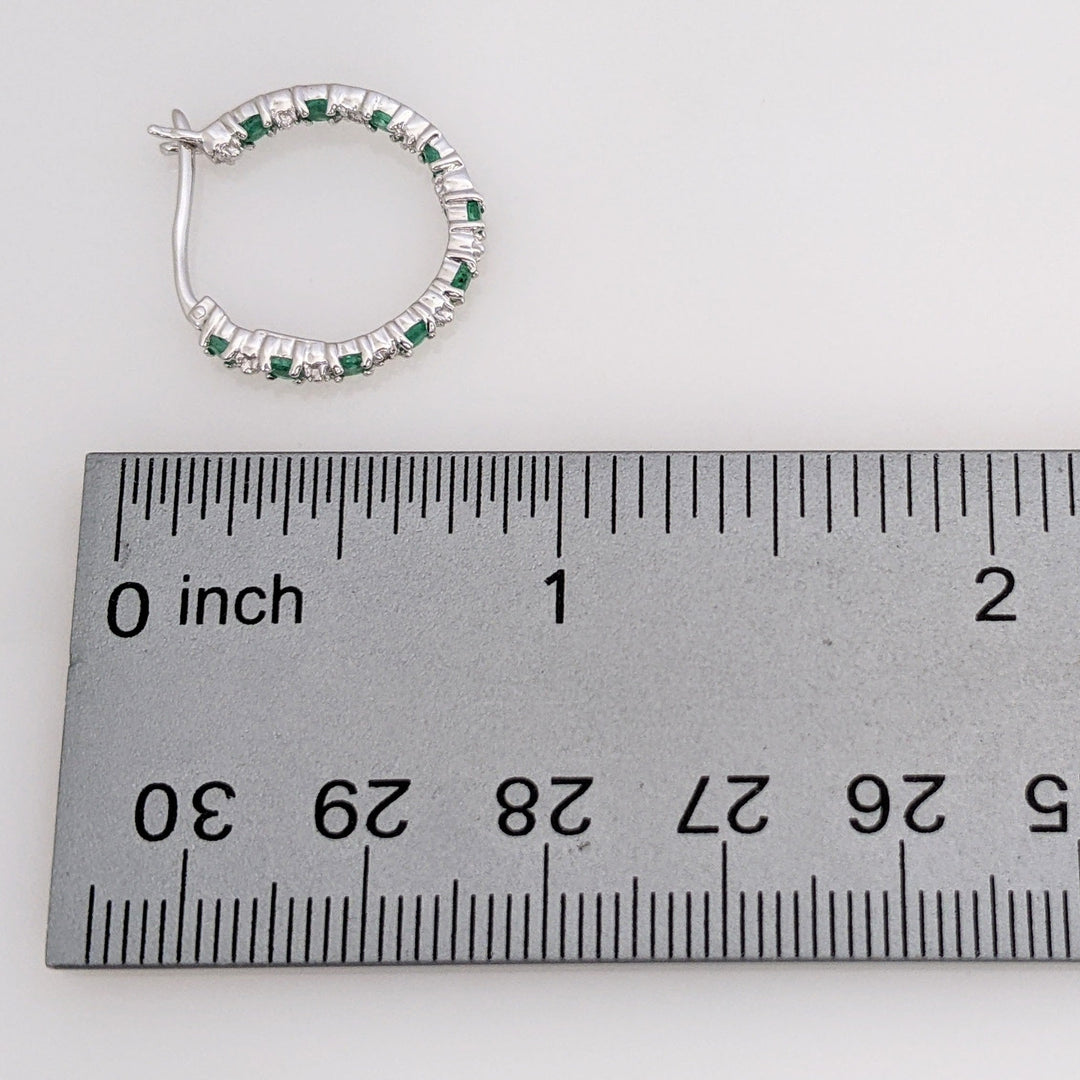 10K WHITE EMERALD ROUND (20) WITH MELEE INSIDE OUT ESTATE HOOPS 2.9 GRAMS