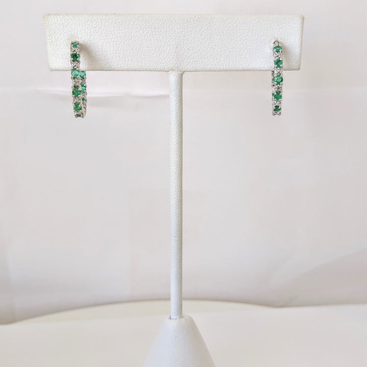 10K WHITE EMERALD ROUND (20) WITH MELEE INSIDE OUT ESTATE HOOPS 2.9 GRAMS