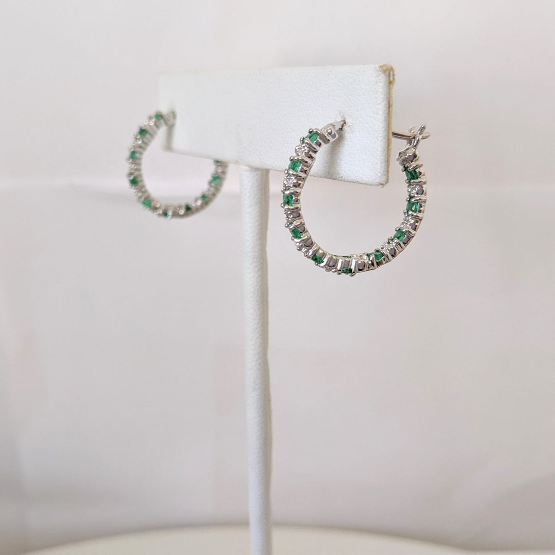 10K WHITE EMERALD ROUND (20) WITH MELEE INSIDE OUT ESTATE HOOPS 2.9 GRAMS
