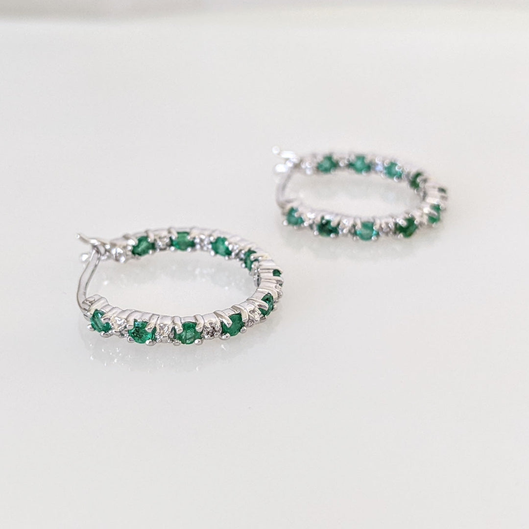10K WHITE EMERALD ROUND (20) WITH MELEE INSIDE OUT ESTATE HOOPS 2.9 GRAMS