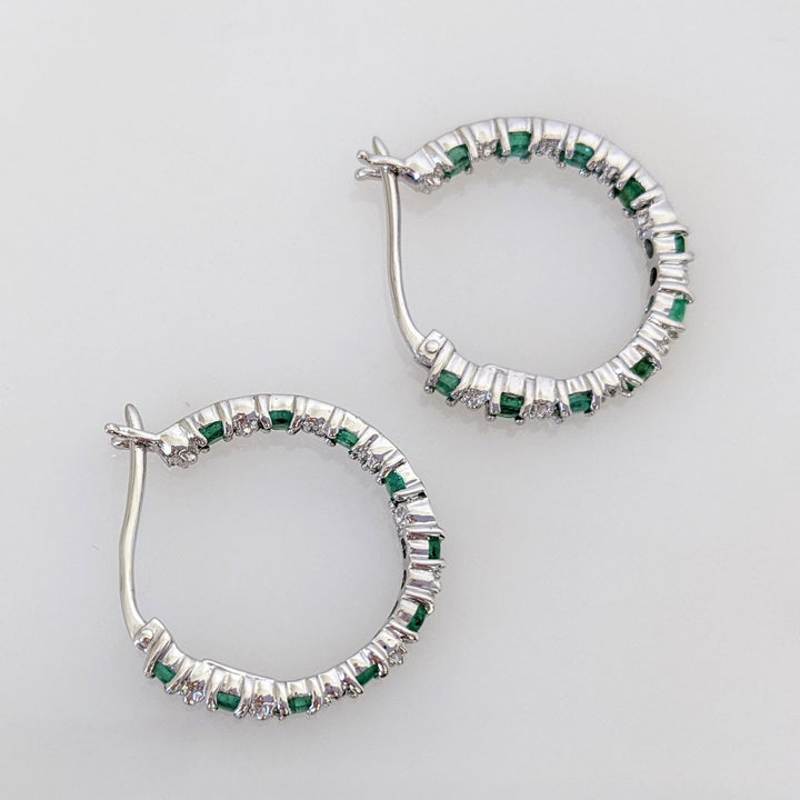 10K WHITE EMERALD ROUND (20) WITH MELEE INSIDE OUT ESTATE HOOPS 2.9 GRAMS
