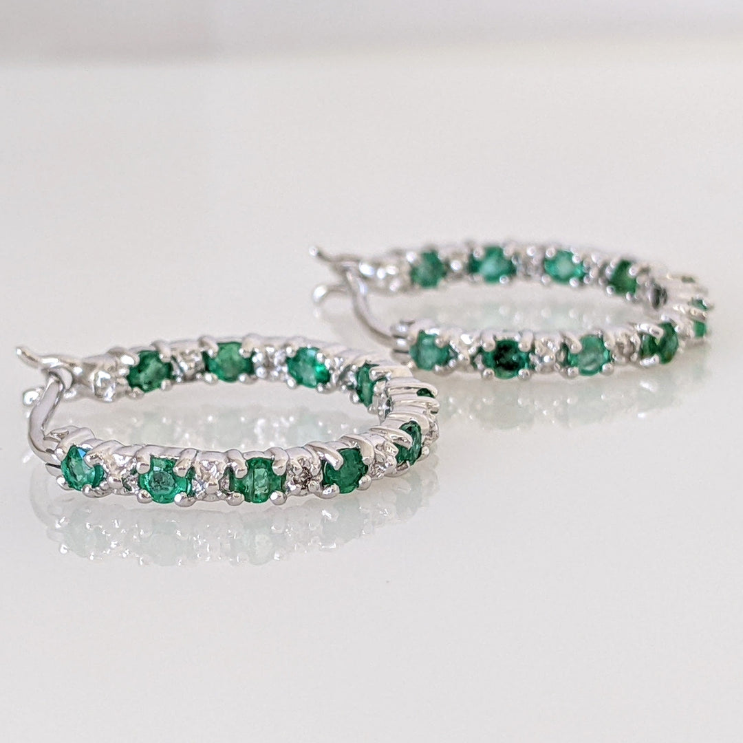 10K WHITE EMERALD ROUND (20) WITH MELEE INSIDE OUT ESTATE HOOPS 2.9 GRAMS