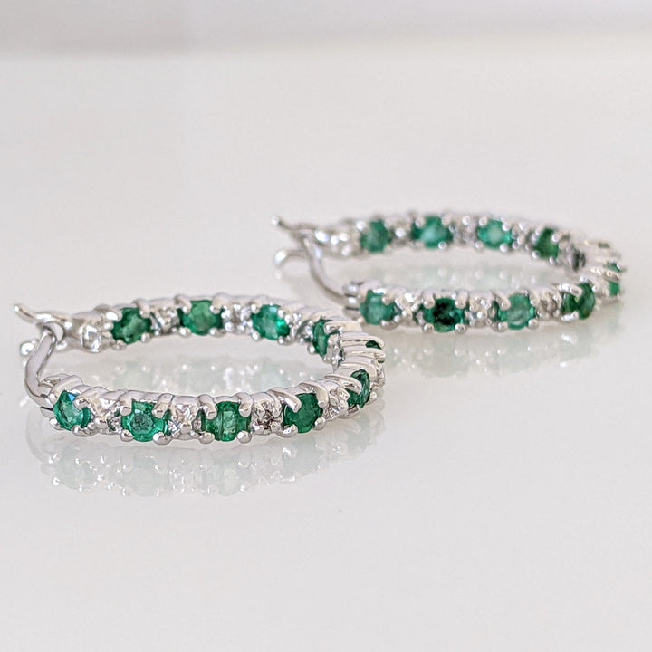 10K WHITE EMERALD ROUND (20) WITH MELEE INSIDE OUT ESTATE HOOPS 2.9 GRAMS