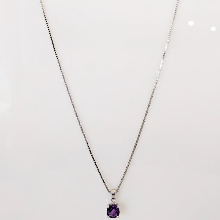14K WHITE AMETHYST CUSHION CUT 6MM WITH MELEE ESTATE PENDANT & CHAIN 2.5 GRAMS