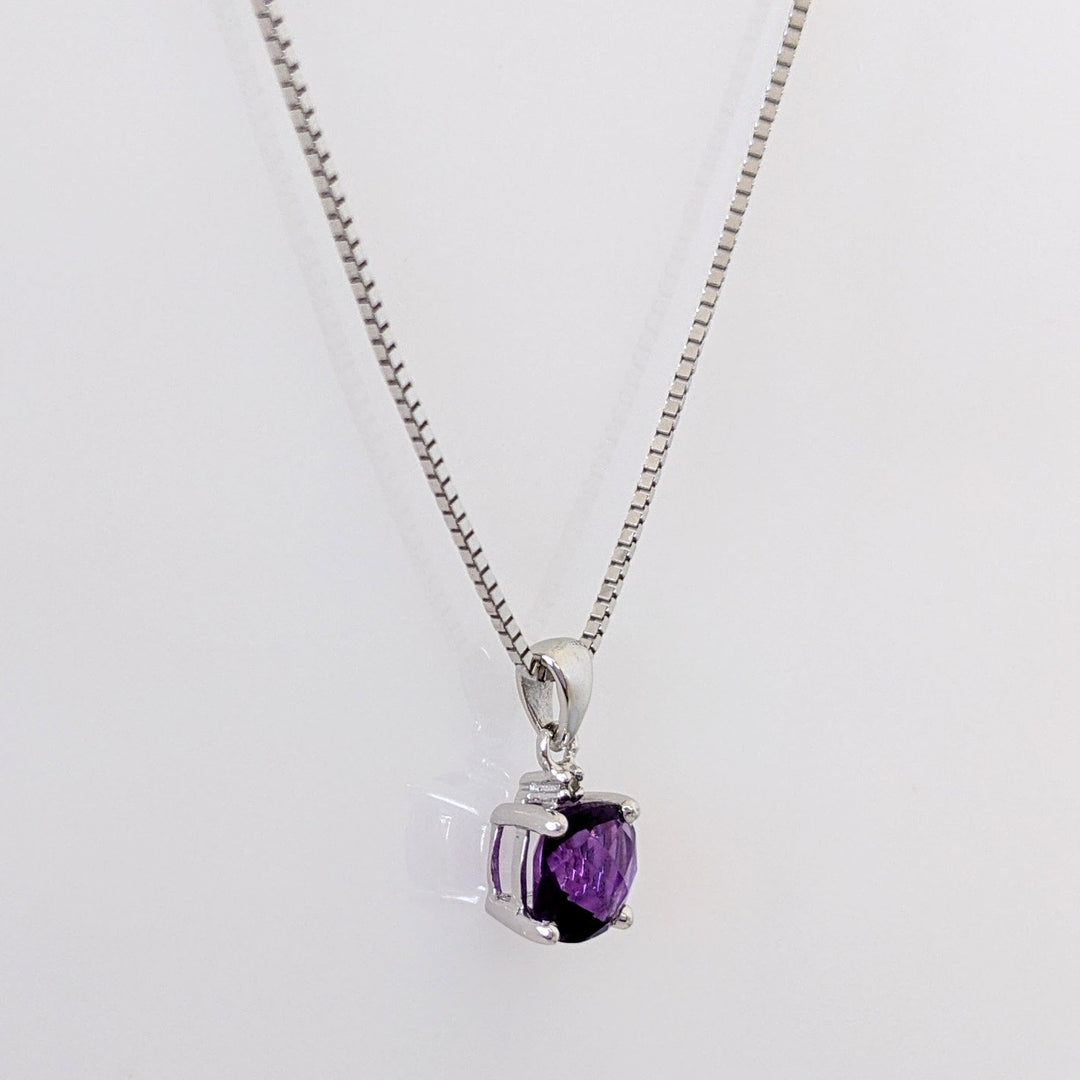 14K WHITE AMETHYST CUSHION CUT 6MM WITH MELEE ESTATE PENDANT & CHAIN 2.5 GRAMS