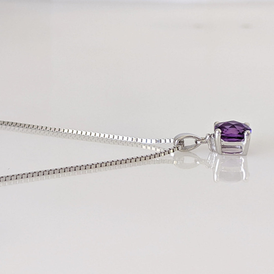 14K WHITE AMETHYST CUSHION CUT 6MM WITH MELEE ESTATE PENDANT & CHAIN 2.5 GRAMS
