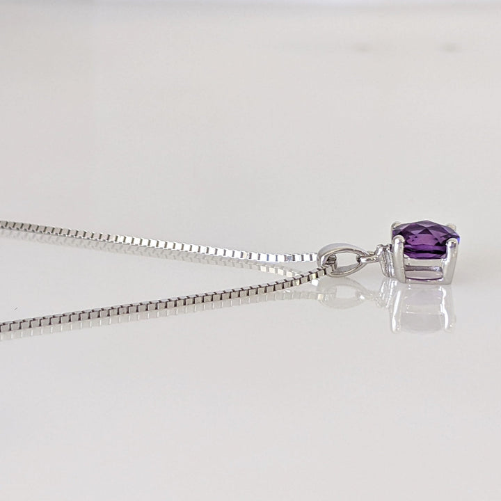 14K WHITE AMETHYST CUSHION CUT 6MM WITH MELEE ESTATE PENDANT & CHAIN 2.5 GRAMS