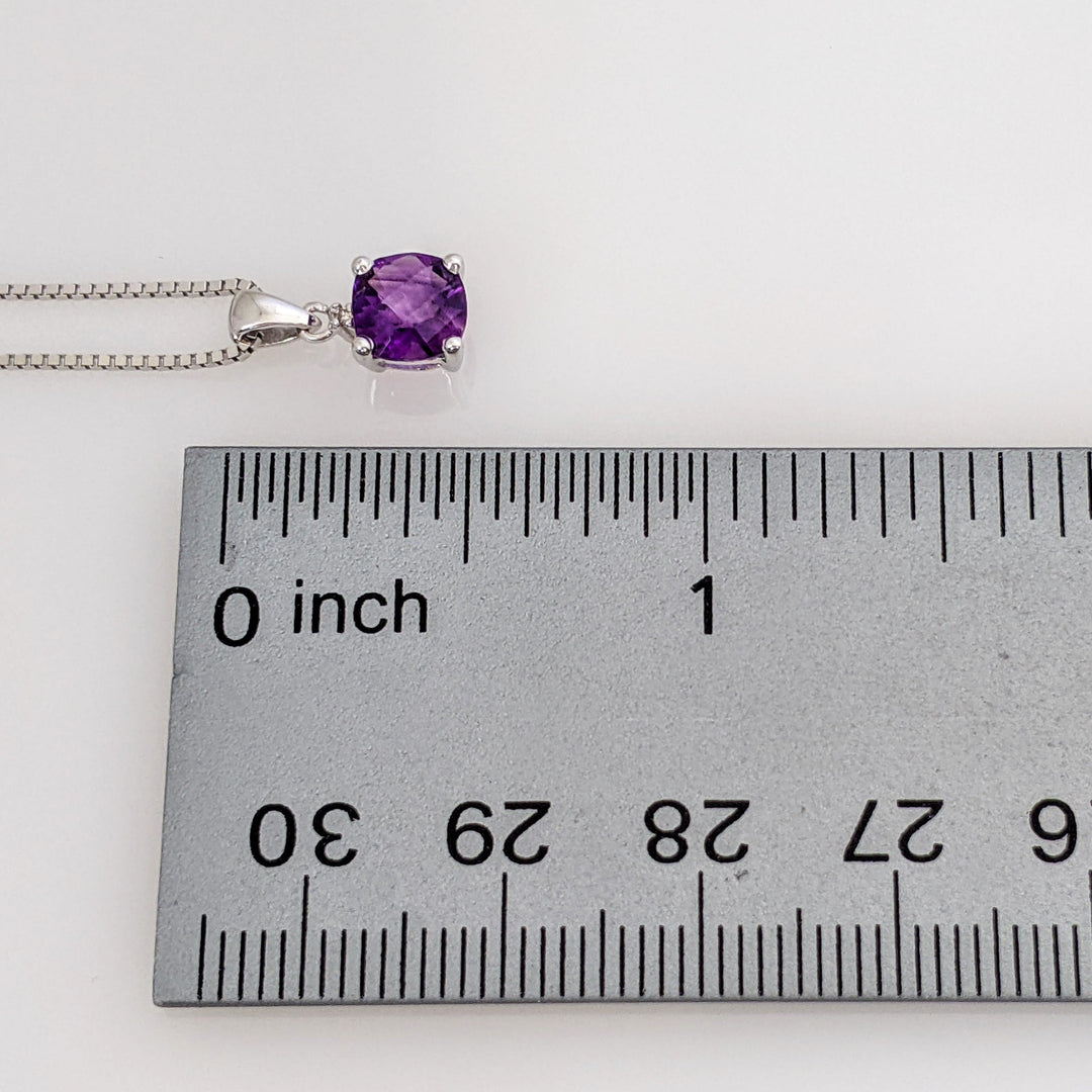 14K WHITE AMETHYST CUSHION CUT 6MM WITH MELEE ESTATE PENDANT & CHAIN 2.5 GRAMS