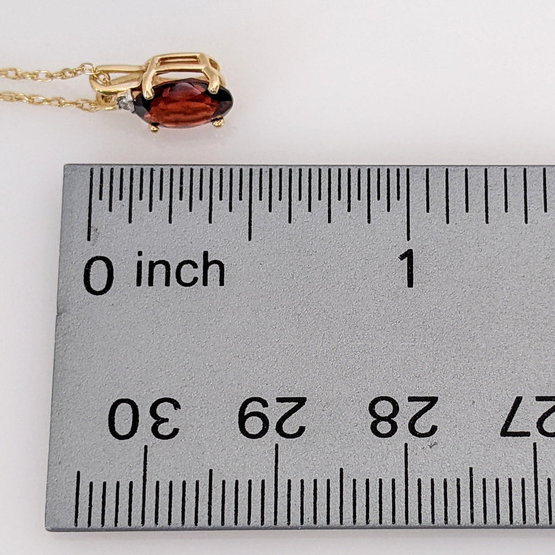 14K GARNET OVAL 6X8 WITH MELEE ESTATE PENDANT & CHAIN 1.3 GRAMS