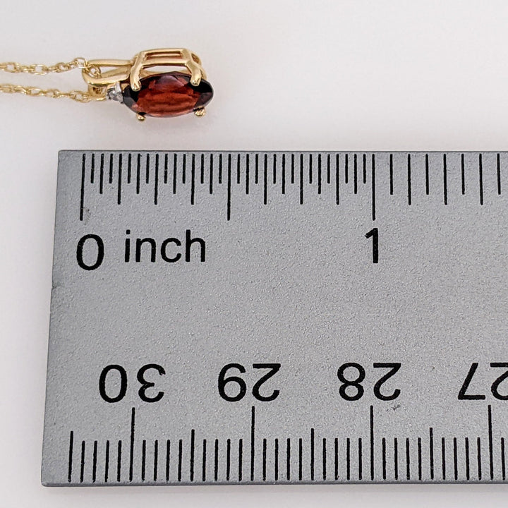 14K GARNET OVAL 6X8 WITH MELEE ESTATE PENDANT & CHAIN 1.3 GRAMS
