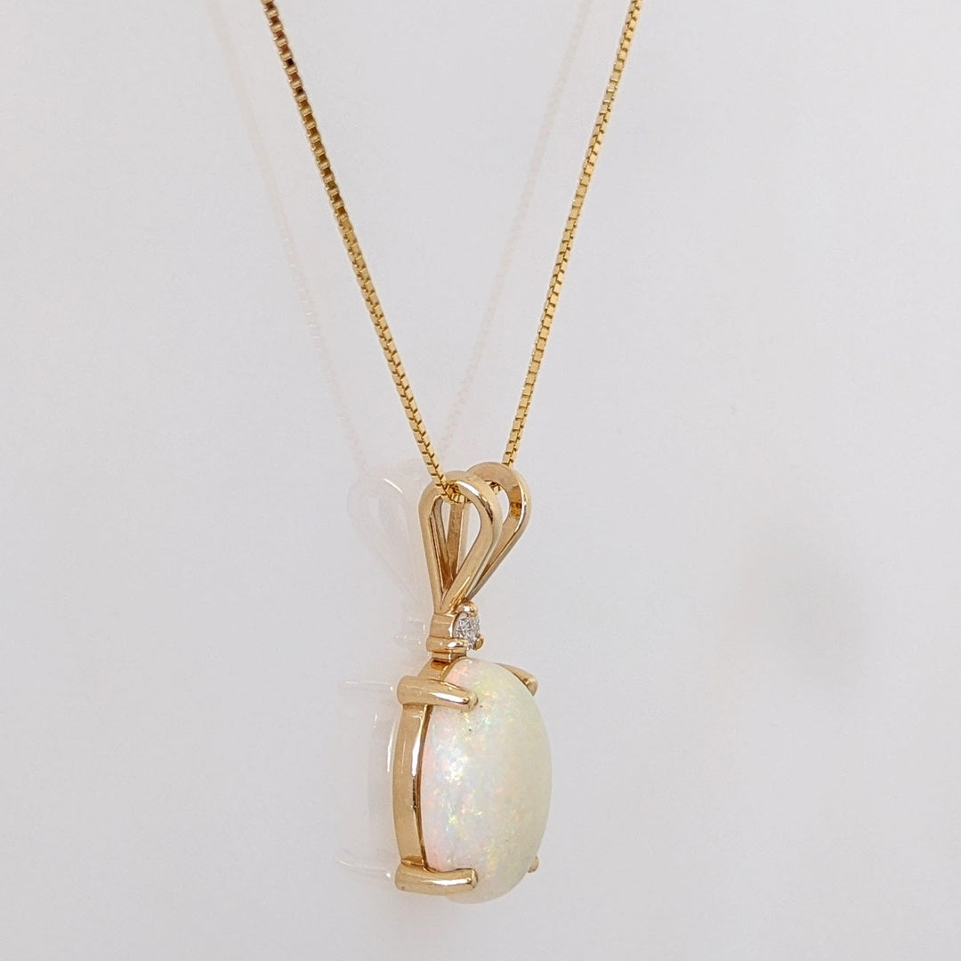 14K OPAL OVAL 10X14 WITH MELEE ESTATE PENDANT & CHAIN 4.3 GRAMS