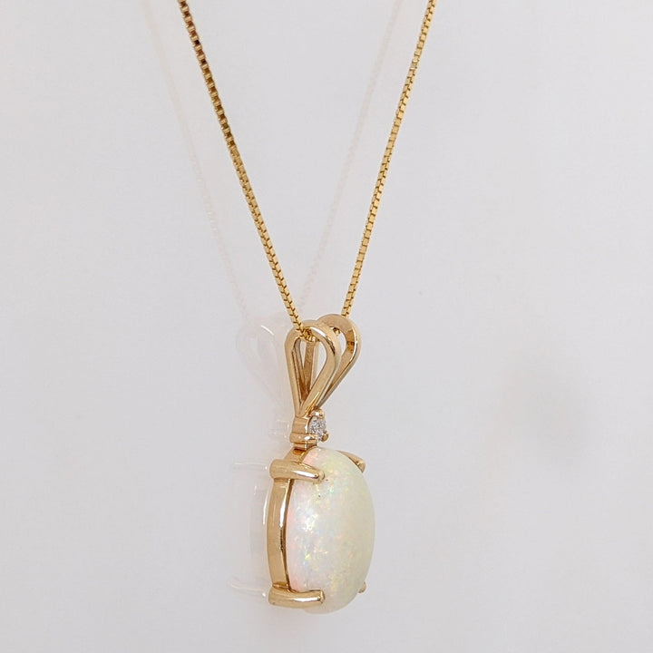 14K OPAL OVAL 10X14 WITH MELEE ESTATE PENDANT & CHAIN 4.3 GRAMS