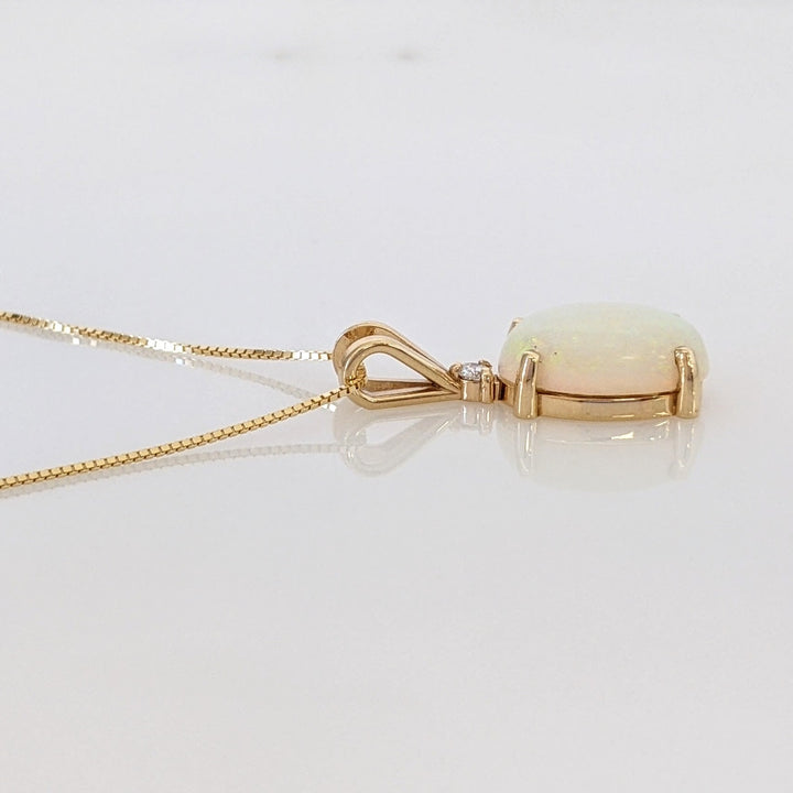 14K OPAL OVAL 10X14 WITH MELEE ESTATE PENDANT & CHAIN 4.3 GRAMS