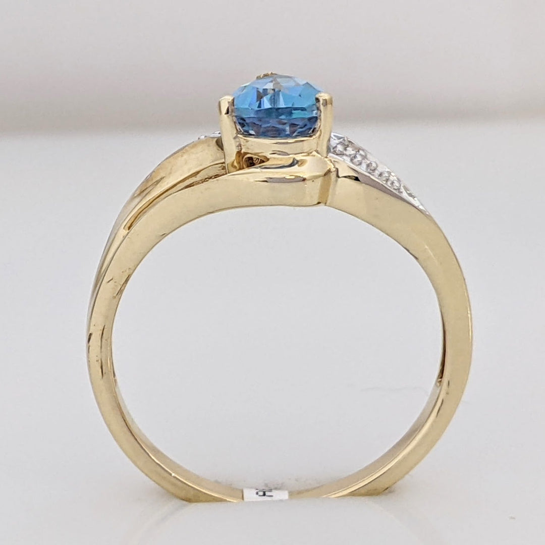 10K BLUE TOPAZ PEAR5X7 WITH MELEE SPLIT SHANK ESTATE RING 2.0 GRAMS