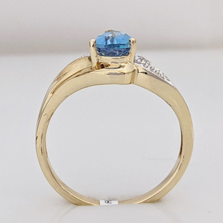 10K BLUE TOPAZ PEAR5X7 WITH MELEE SPLIT SHANK ESTATE RING 2.0 GRAMS
