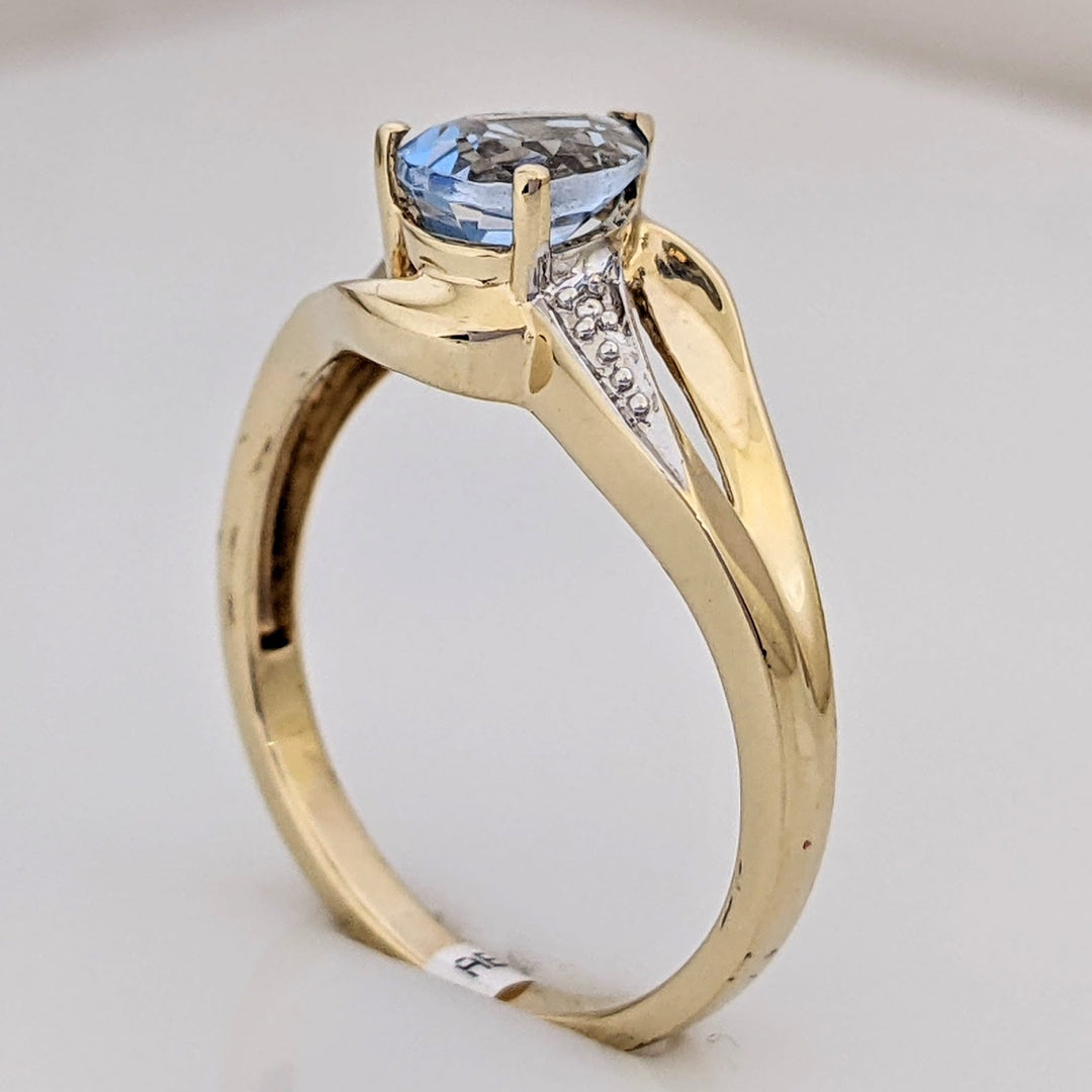 10K BLUE TOPAZ PEAR5X7 WITH MELEE SPLIT SHANK ESTATE RING 2.0 GRAMS
