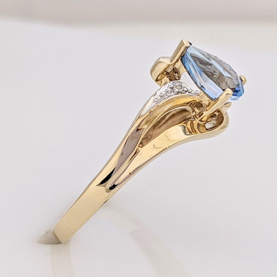 10K BLUE TOPAZ PEAR5X7 WITH MELEE SPLIT SHANK ESTATE RING 2.0 GRAMS