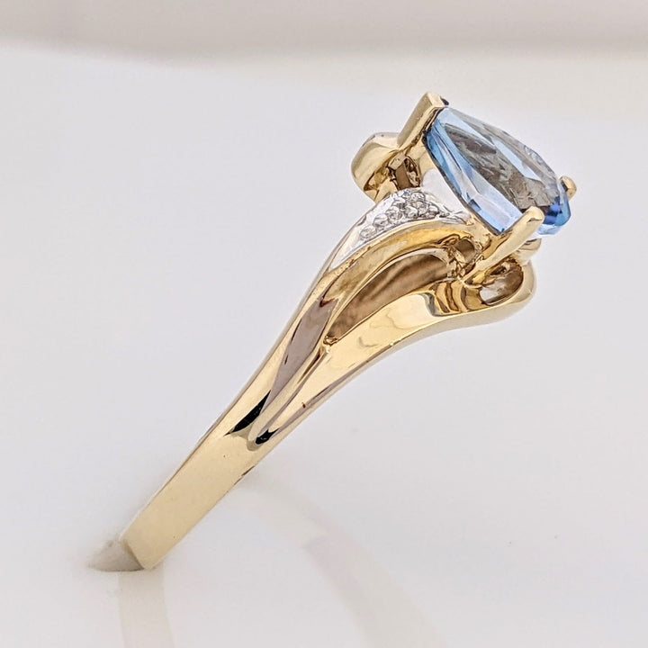 10K BLUE TOPAZ PEAR5X7 WITH MELEE SPLIT SHANK ESTATE RING 2.0 GRAMS