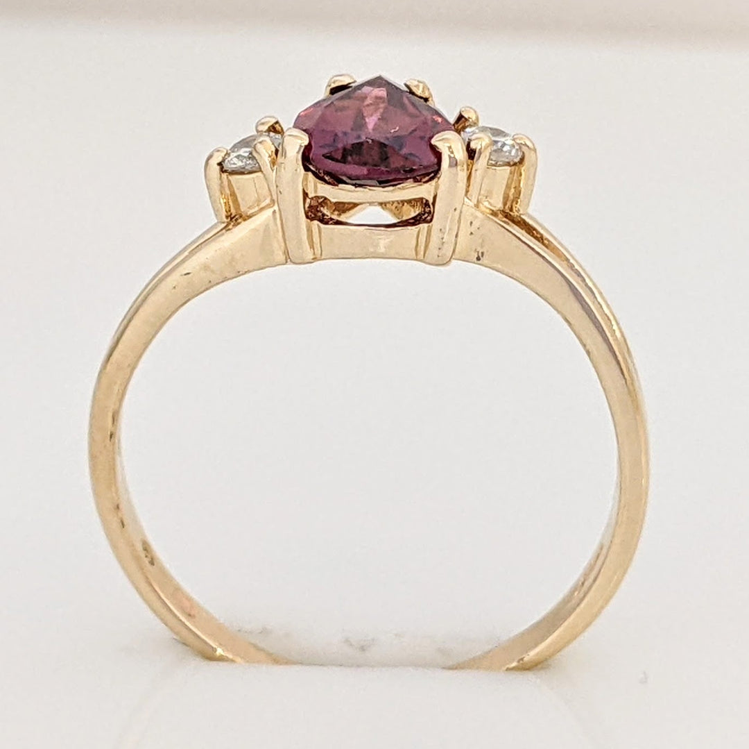 14K RHODOLITE GARNET PEAR 5X7 WITH (2) MELEE ESTATE RING 1.7 GRAMS